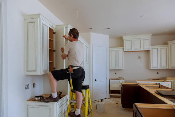 Kitchen island installation in Medford by JMT Kitchen Cabinet